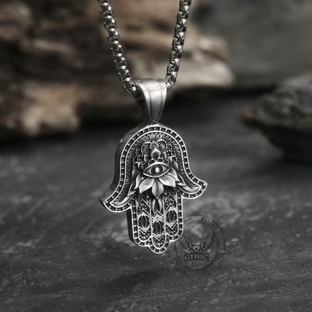 Hamsa Hand Evil Eye Pure Tin Necklace