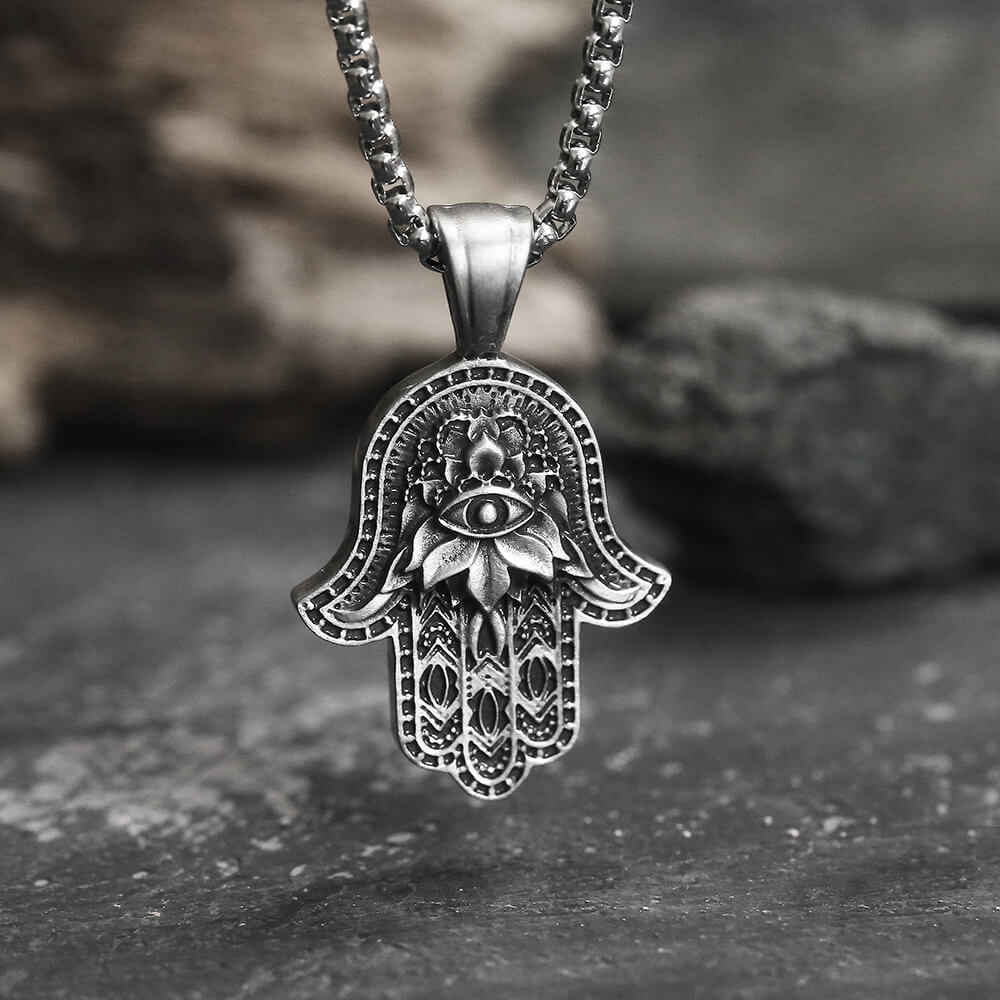 Hamsa Hand Evil Eye Pure Tin Necklace