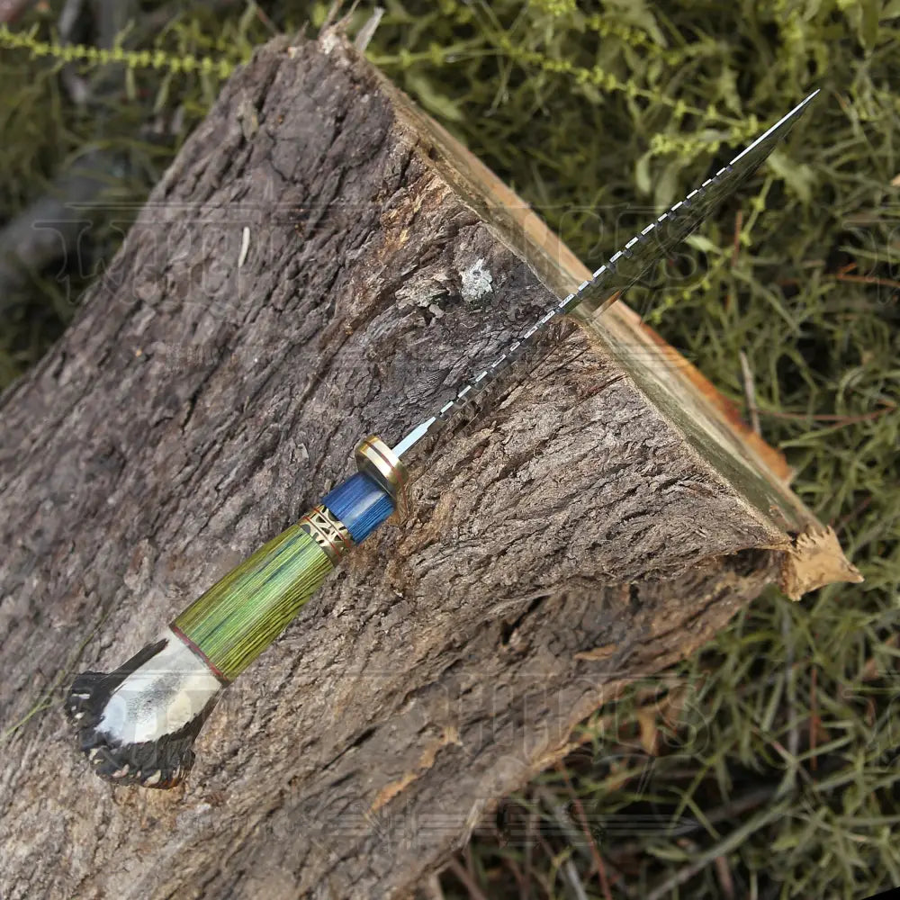 Hand Forged D2 Bowie Knife Steel Hunting Fix Blade - Stag Antler Crown & Wood Handle