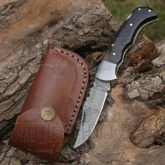 Handmade Damascus Folding Knife with Pocket Clip - 6.5'' Back Lock Folding Knife Bull Horn Handle - Camping Knife