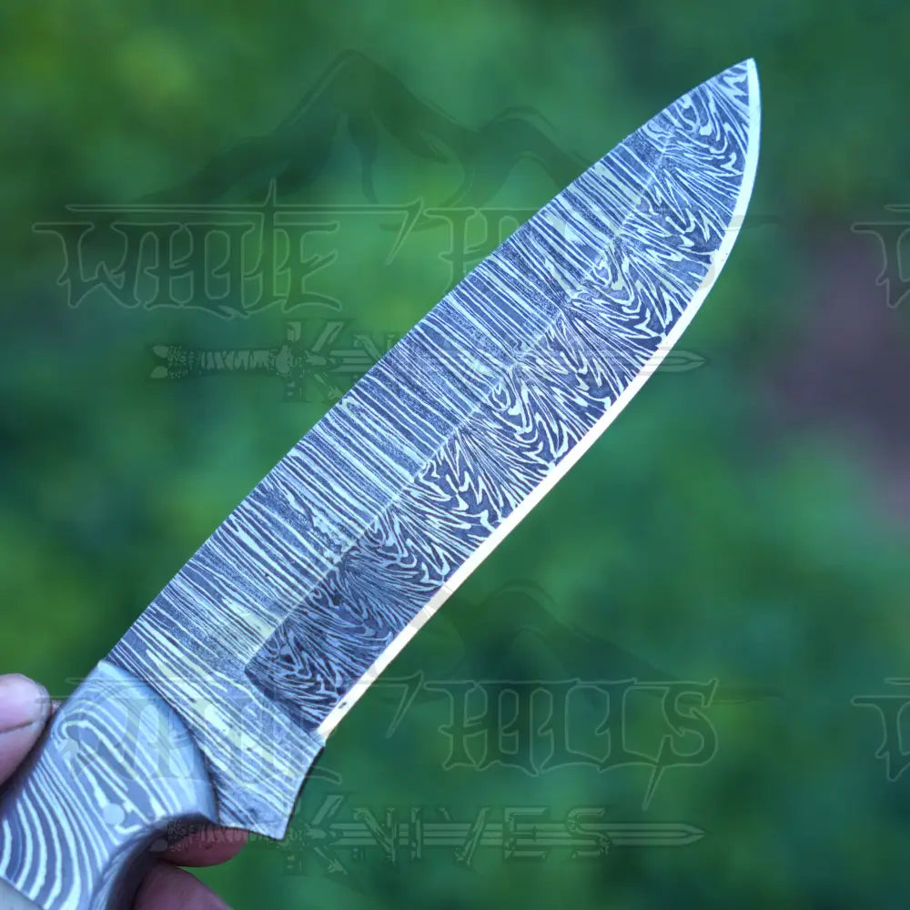 Handmade Damascus Steel Hunting Knife with Damascus Bolster & Camel Bone Handle