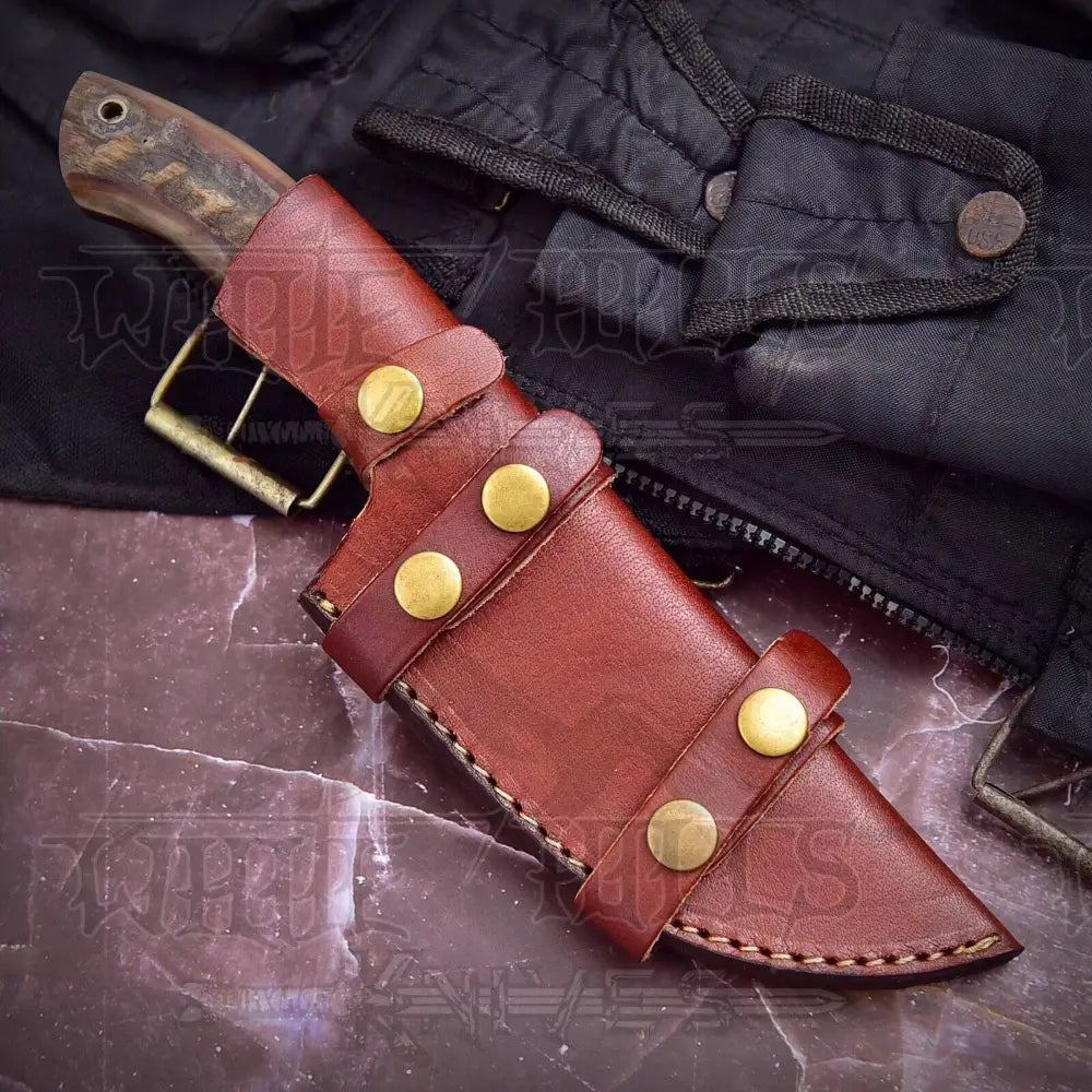 Handmade Damascus Steel Hunting Tracker Knife With Ram Horn & Cocobolo Wood Handle WH 4432