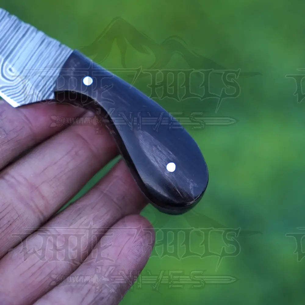Handmade Damascus Steel Knife - Buffalo Horn Handle - 5" Full Tang Hunting & Camping Knife - SK-028
