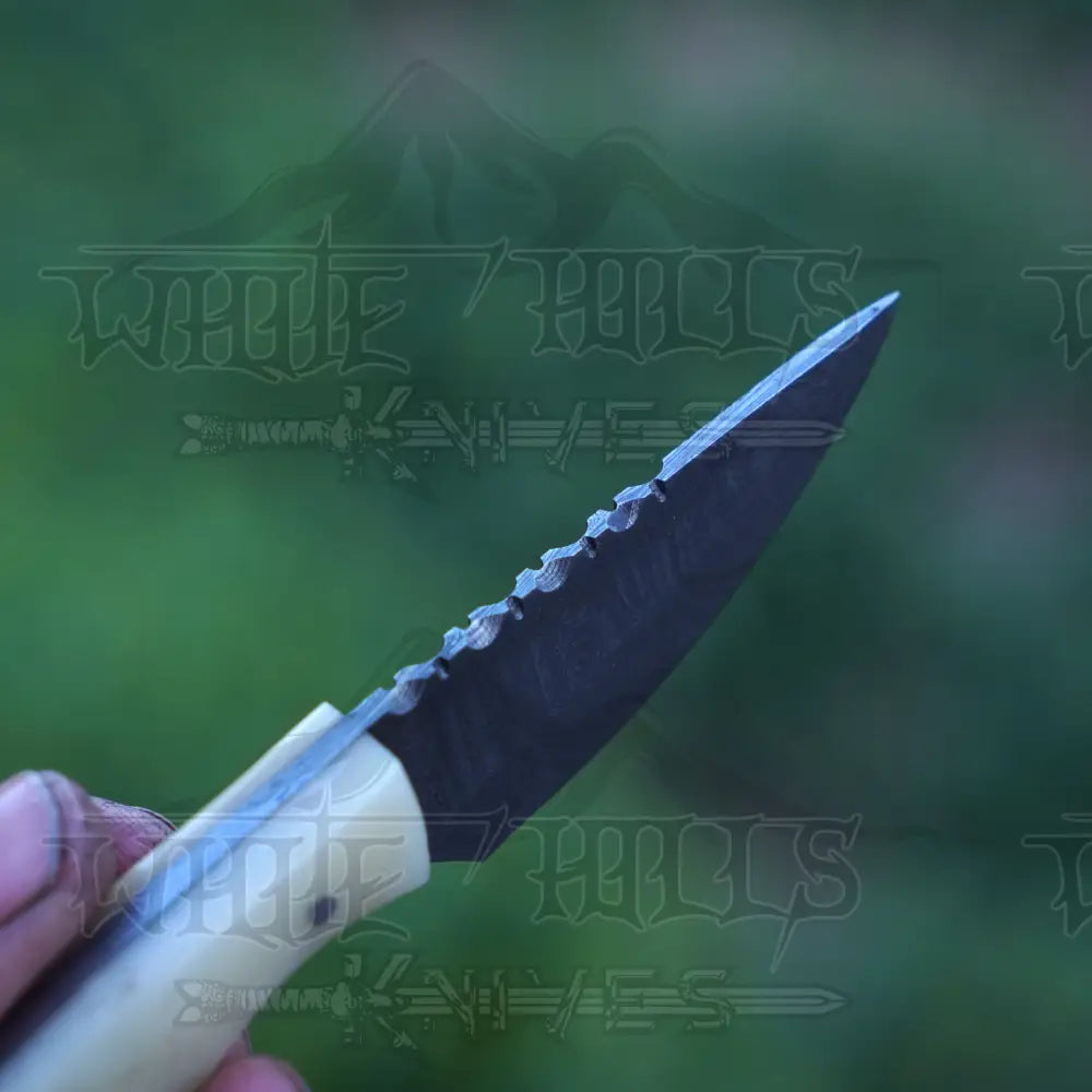 Handmade Damascus Steel Knife - Camel Bone Handle - 5" Full Tang Hunting & Camping Knife - SK-032