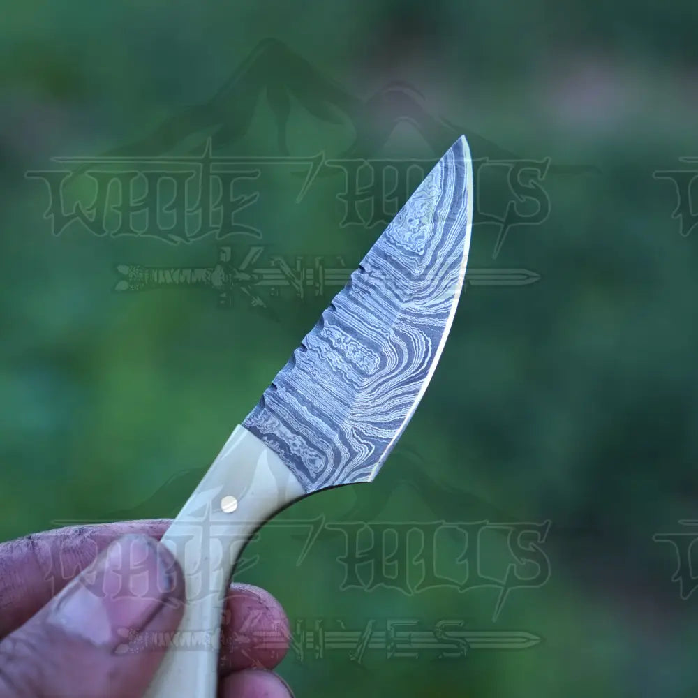 Handmade Damascus Steel Knife - Camel Bone Handle - 5" Full Tang Hunting & Camping Knife - SK-032