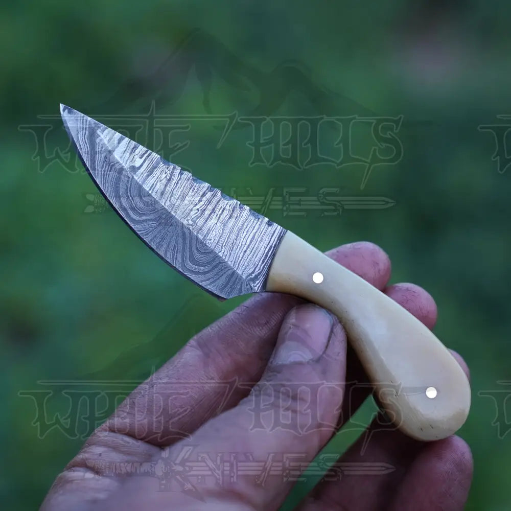 Handmade Damascus Steel Knife - Camel Bone Handle - 5" Full Tang Hunting & Camping Knife - SK-032