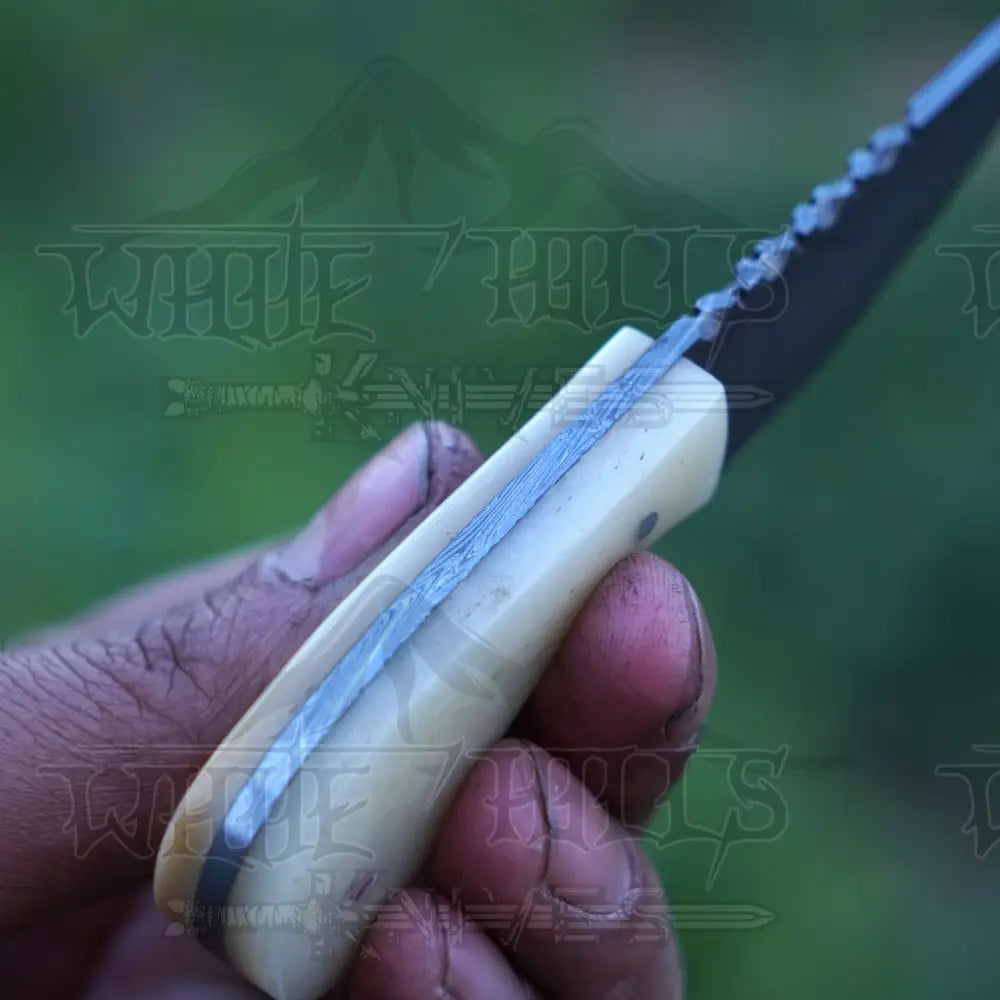 Handmade Damascus Steel Knife - Camel Bone Handle - 5" Full Tang Hunting & Camping Knife - SK-032