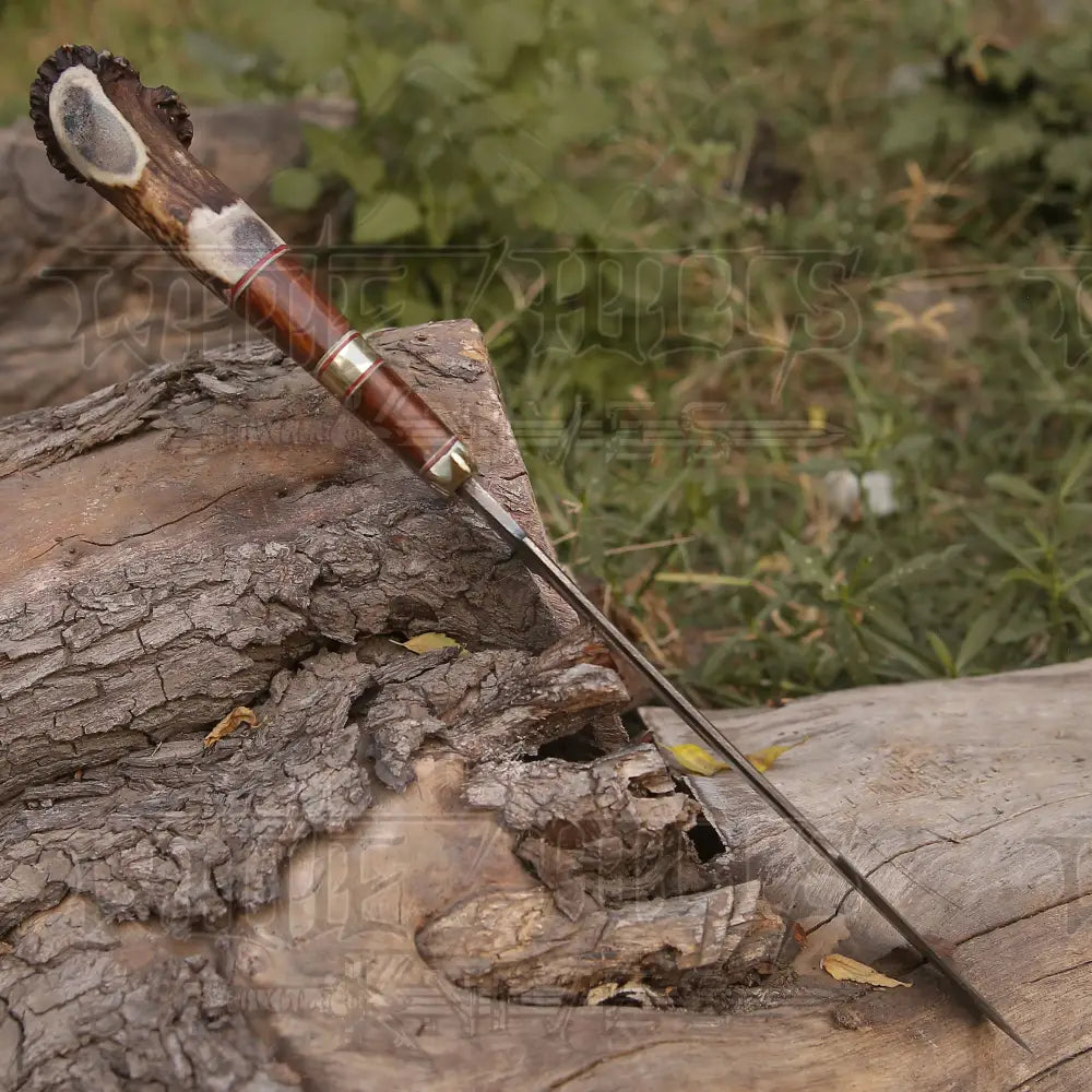 Handmade Forged Damascus Steel Hunting Bowie Rambo Knife with Deer Crown Stag Handle