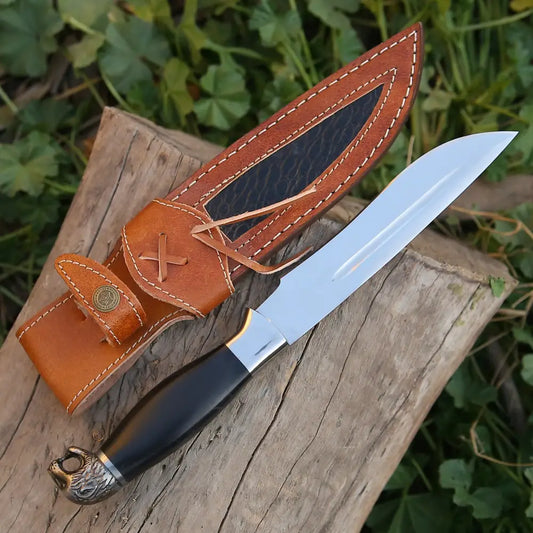 Handmade Stainless Steel Hunting Knife- Steel Engraved Lion on Handle