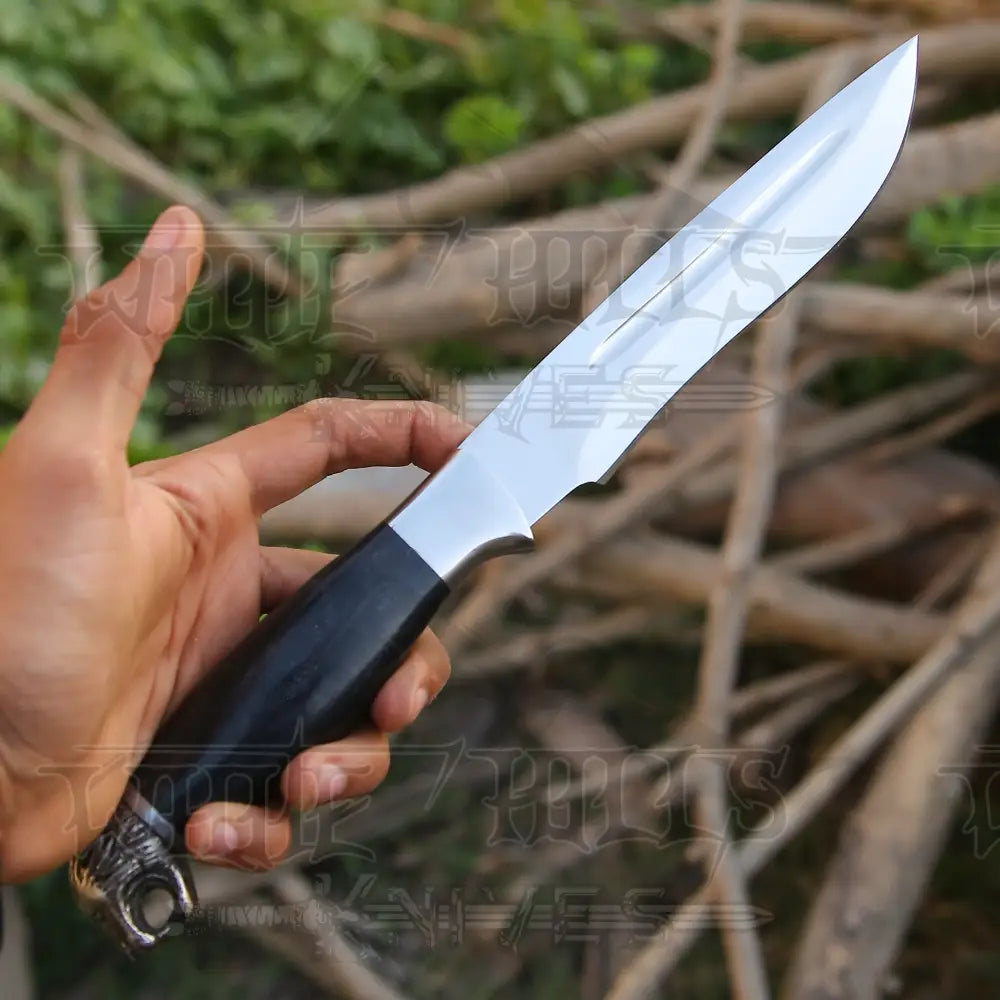 Handmade Stainless Steel Hunting Knife- Steel Engraved Lion on Handle