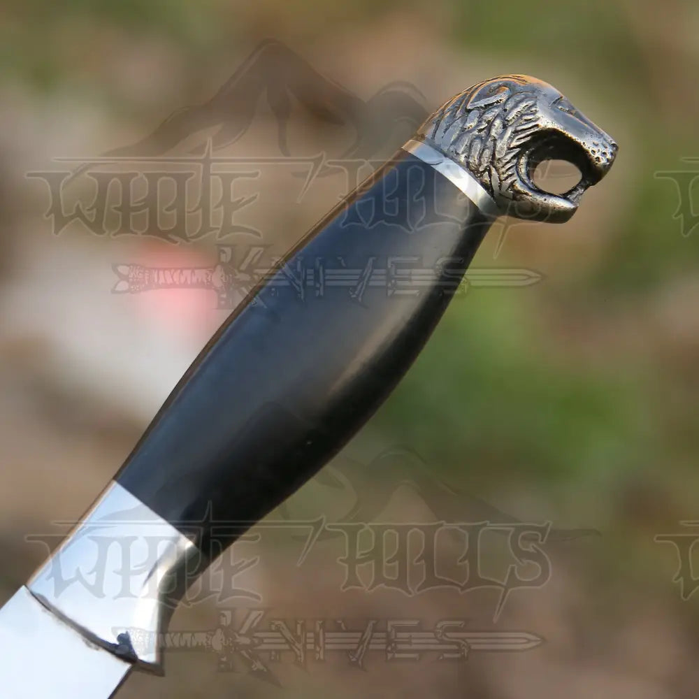 Handmade Stainless Steel Hunting Knife- Steel Engraved Lion on Handle