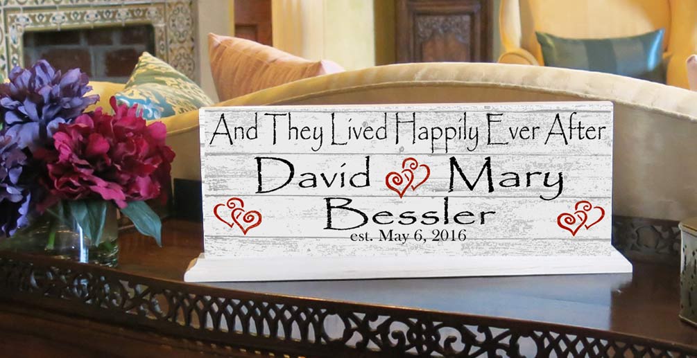Happily Ever After Sign Custom Anniversary Gift or Wedding Gift With Names and Established Date