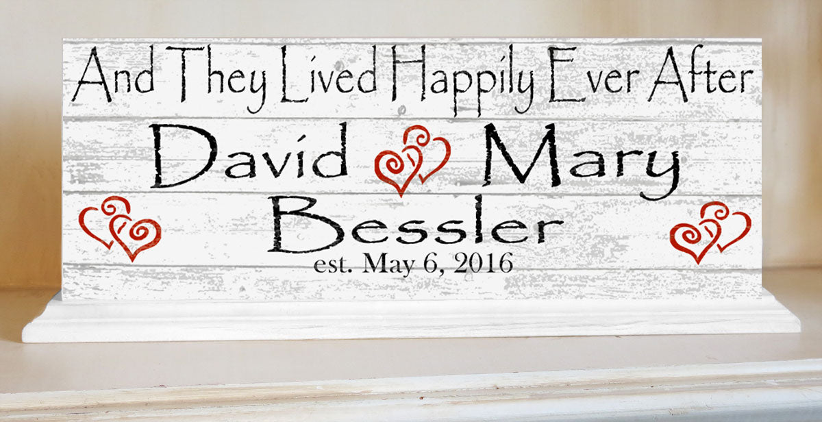 Happily Ever After Sign Custom Anniversary Gift or Wedding Gift With Names and Established Date