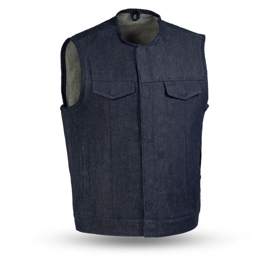 Haywood Men's Motorcycle Denim Vest - Blue