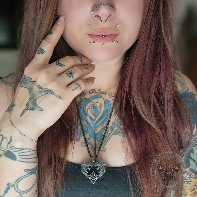 Heart-shaped Fenrir Wolf Stainless Steel Viking Pendant