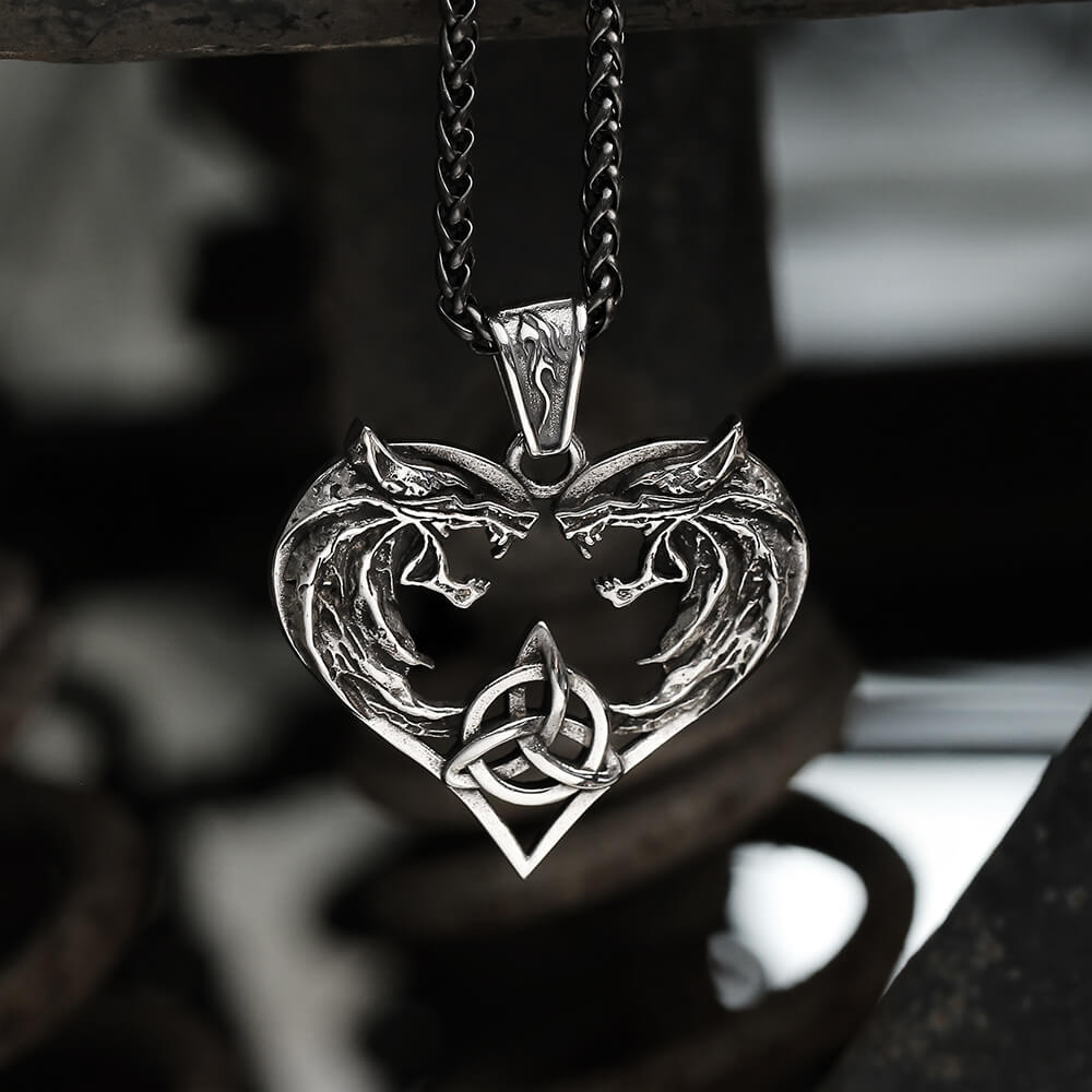 Heart-shaped Fenrir Wolf Stainless Steel Viking Pendant