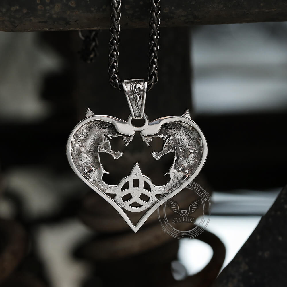Heart-shaped Fenrir Wolf Stainless Steel Viking Pendant