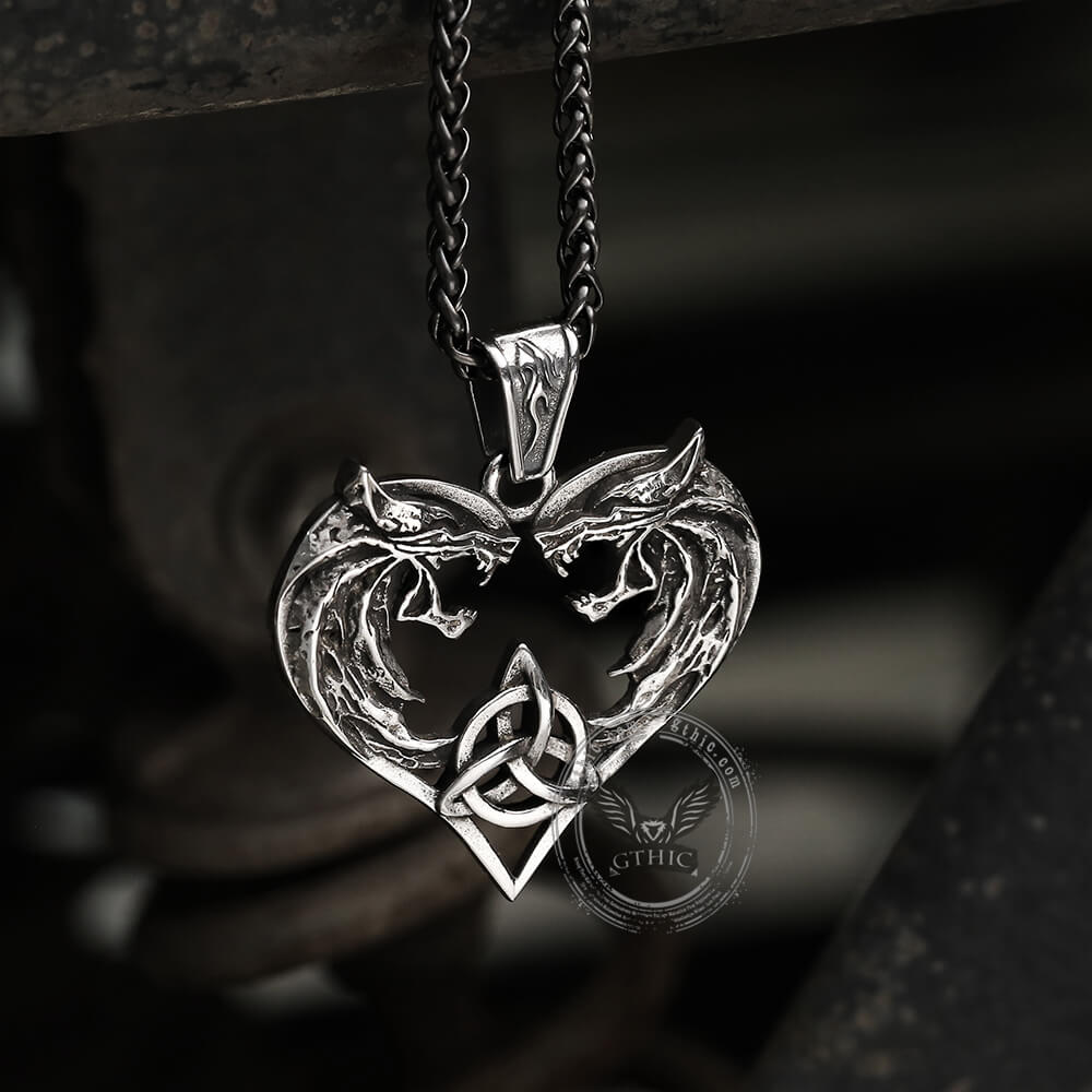 Heart-shaped Fenrir Wolf Stainless Steel Viking Pendant