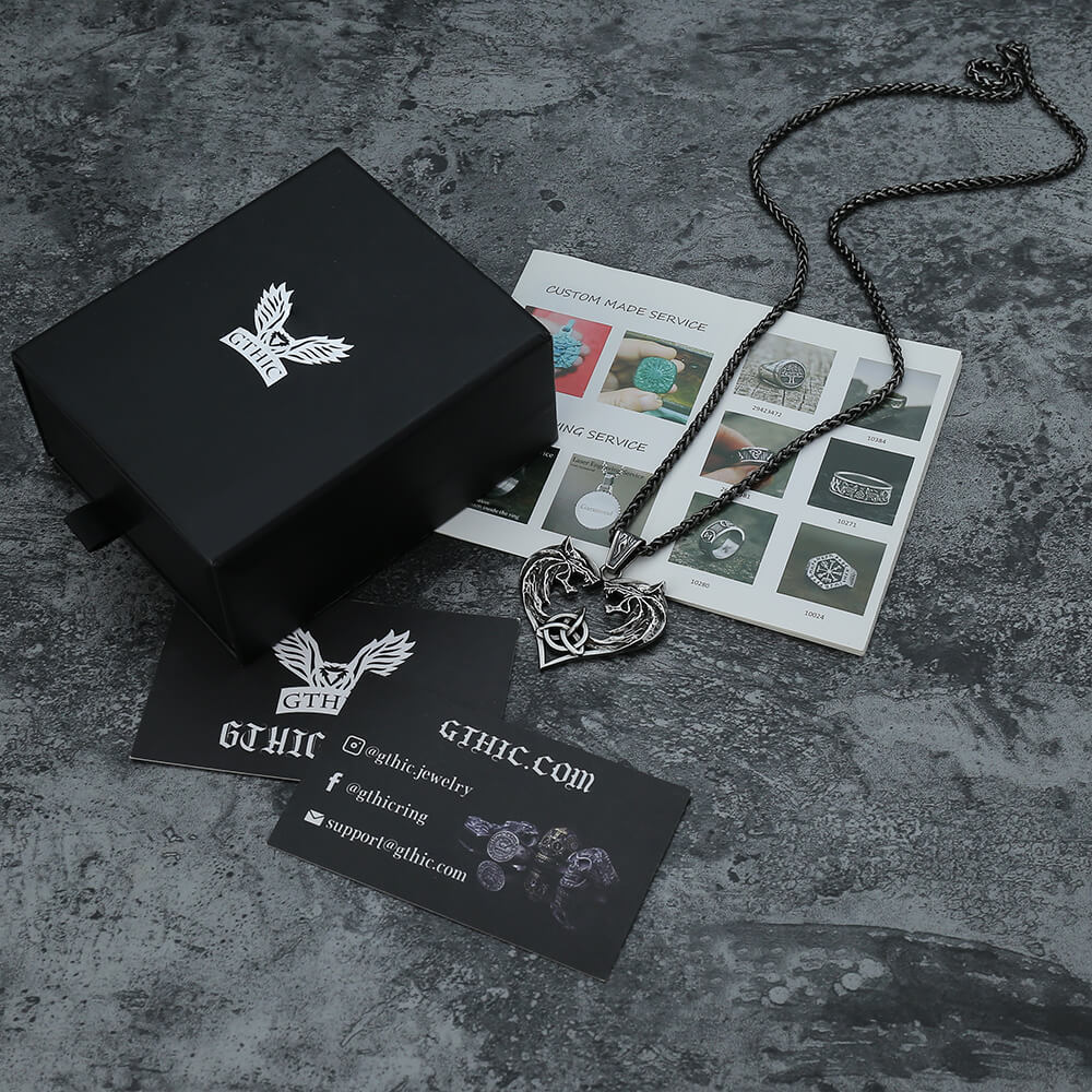 Heart-shaped Fenrir Wolf Stainless Steel Viking Pendant