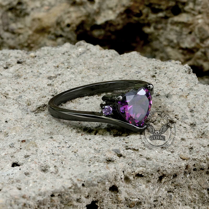 Heart-shaped Purple Zircon Brass Engagement Ring
