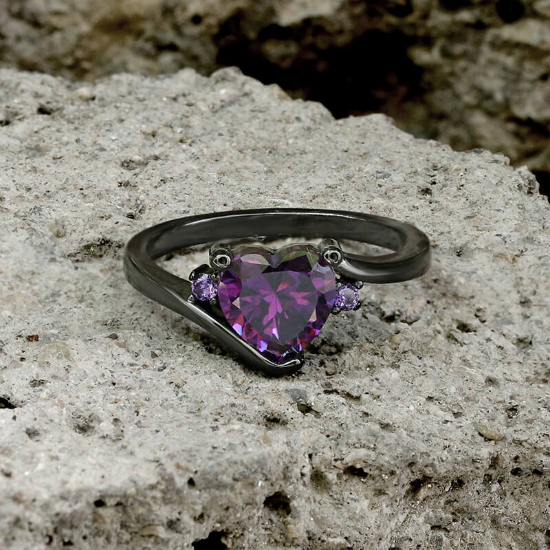 Heart-shaped Purple Zircon Brass Engagement Ring