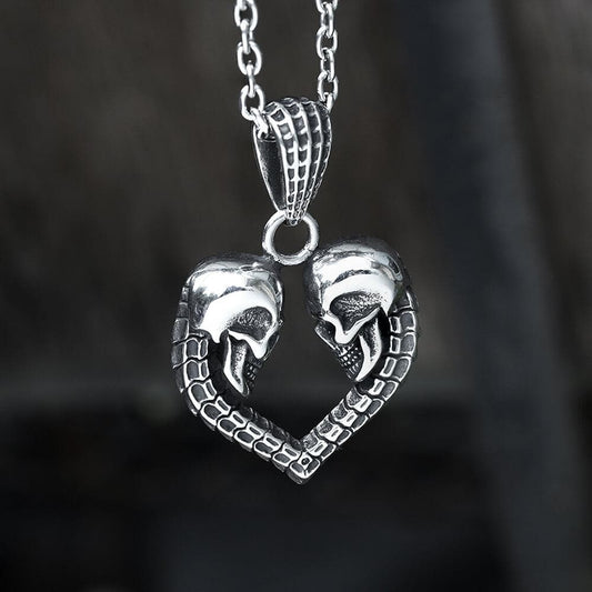 Love You Till Death Stainless Steel Skull Pendant
