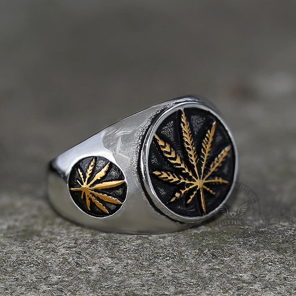 Hemp Leaf Stainless Steel Ring