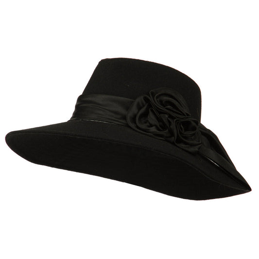 Wide Brim Dressy Hat with Flower Decoration