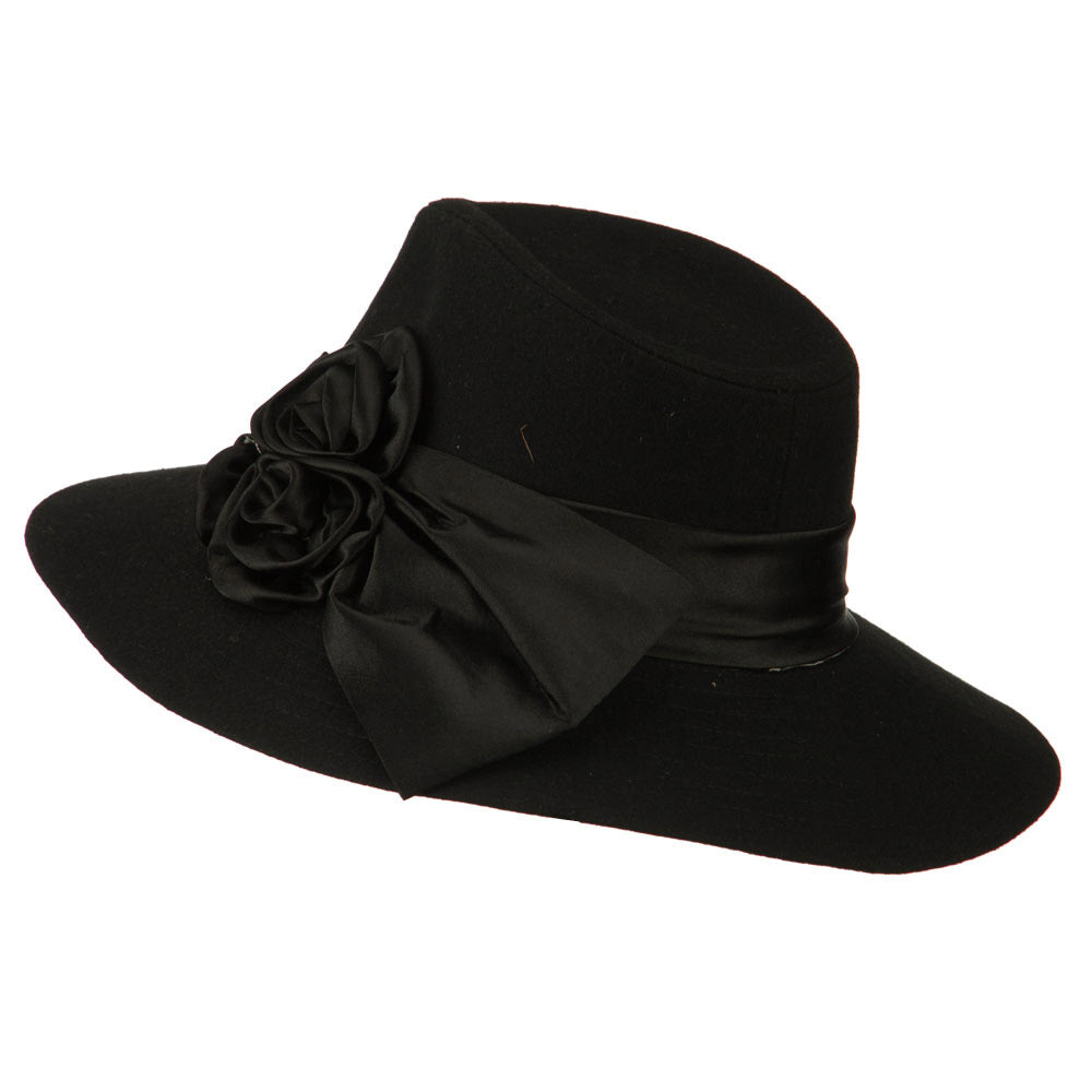 Wide Brim Dressy Hat with Flower Decoration