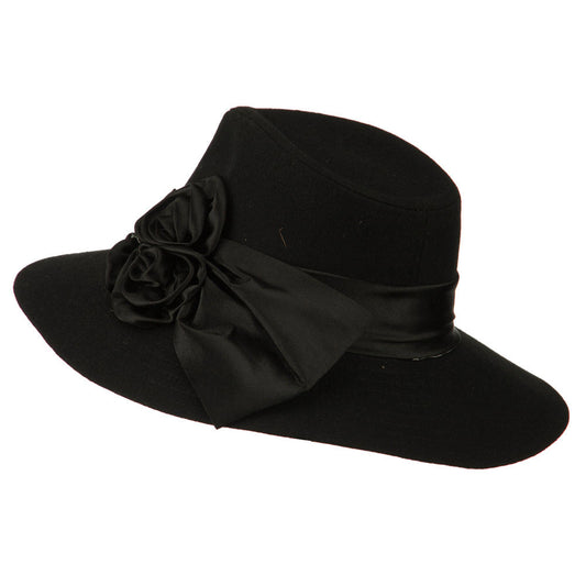 Wide Brim Dressy Hat with Flower Decoration