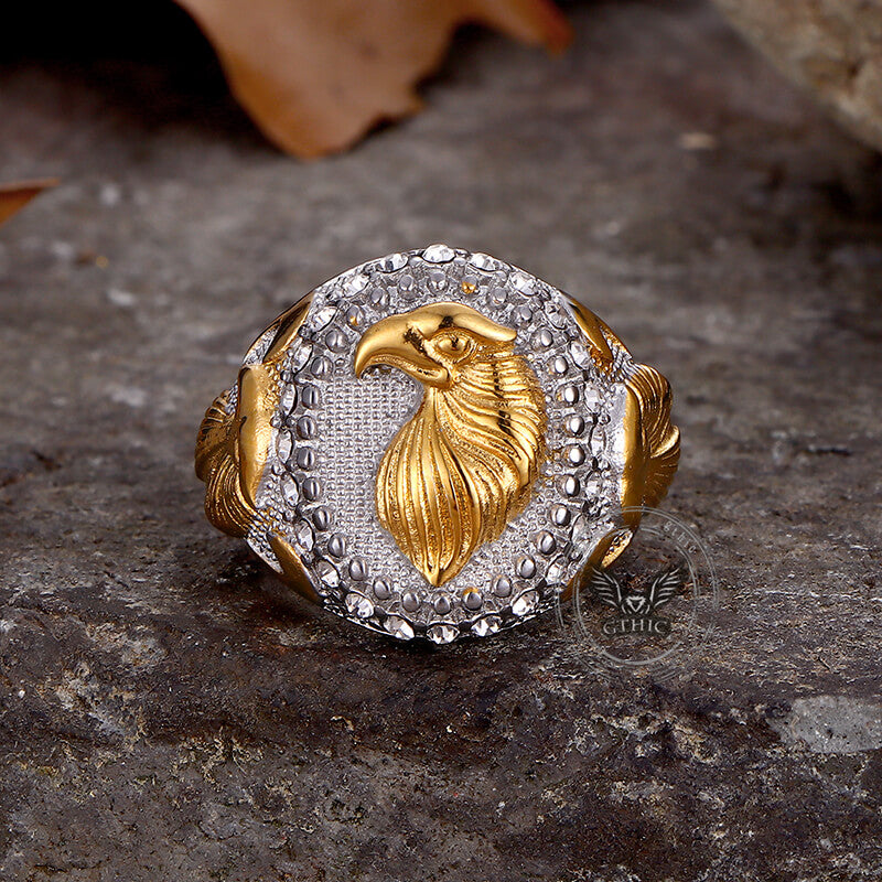 Hip Hop Eagle Rhinestone Stainless Steel Animal Ring