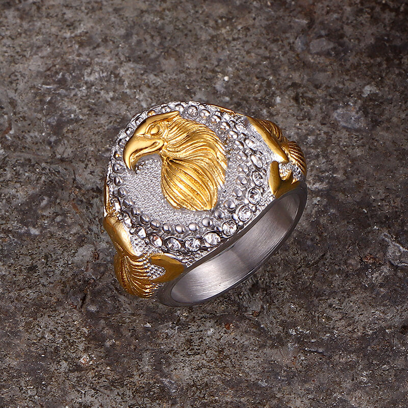 Hip Hop Eagle Rhinestone Stainless Steel Animal Ring