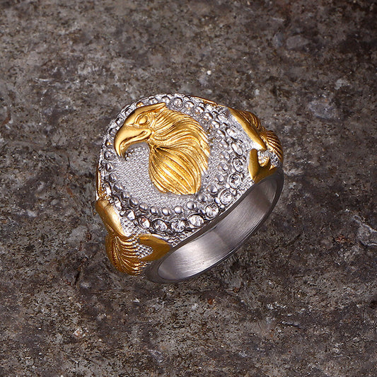 Hip Hop Eagle Rhinestone Stainless Steel Animal Ring
