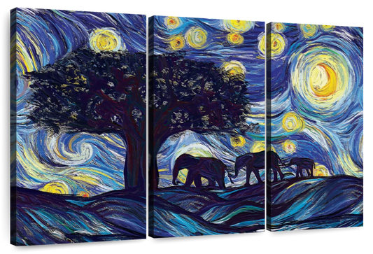 Elephant Family Starry Night Wall Art