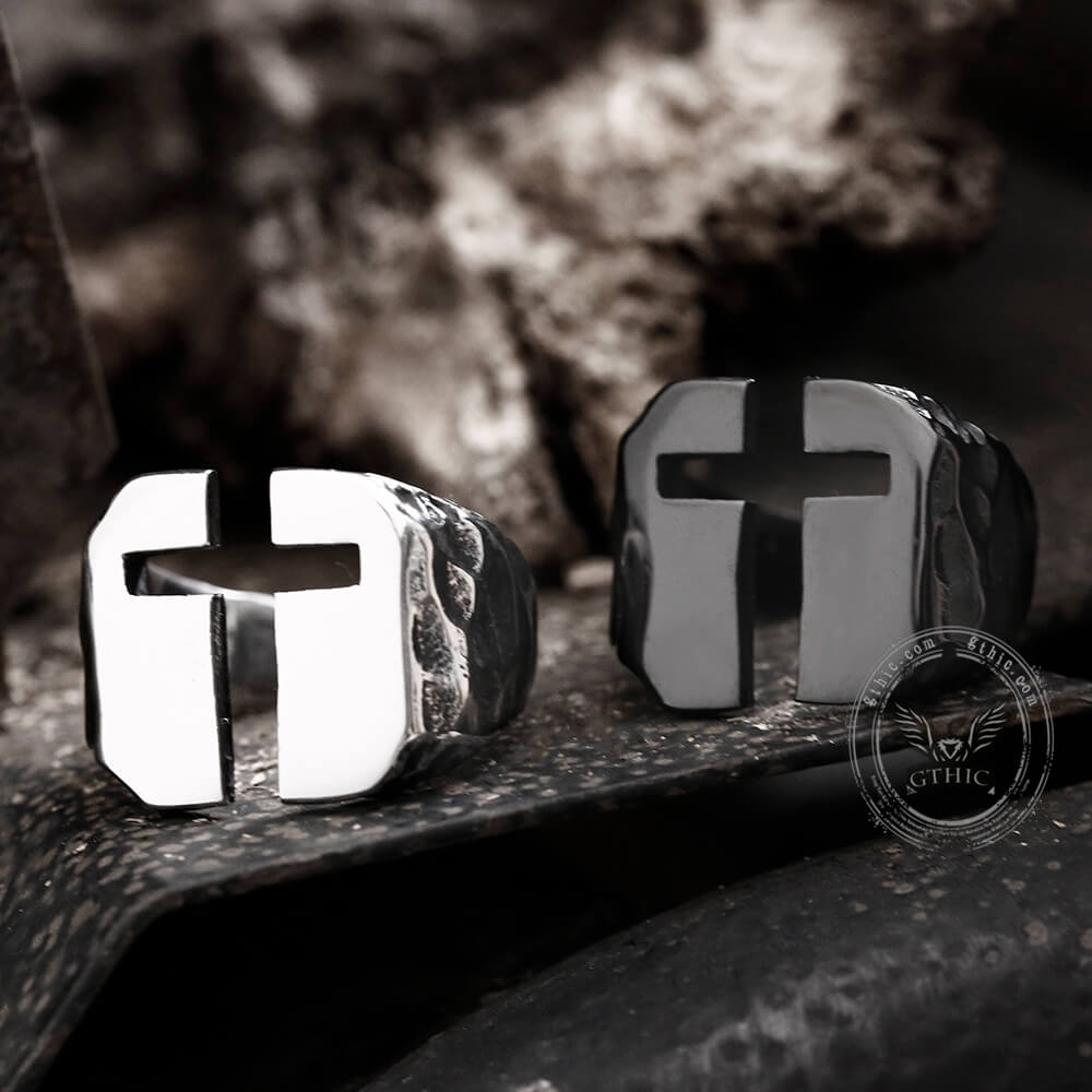 Hollow Cross Stainless Steel Ring
