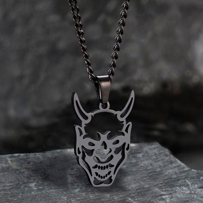 Hollow Oni Mask Stainless Steel Necklace