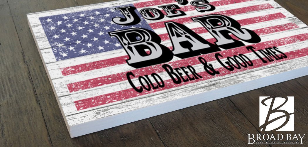 Custom Bar Sign – Personalized American Flag Wall Art with Name & Slogan | Man Cave, Patio, or Home Bar Gift for Him