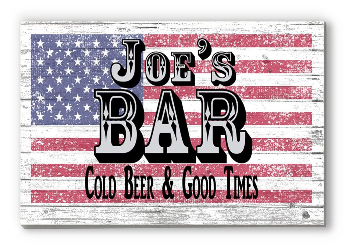 Custom Bar Sign – Personalized American Flag Wall Art with Name & Slogan | Man Cave, Patio, or Home Bar Gift for Him
