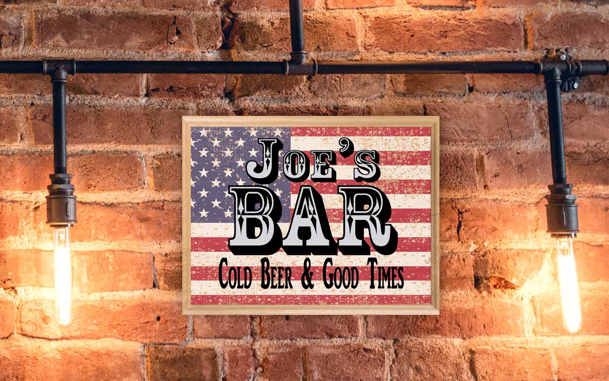 Custom Bar Sign – Personalized American Flag Wall Art with Name & Slogan | Man Cave, Patio, or Home Bar Gift for Him