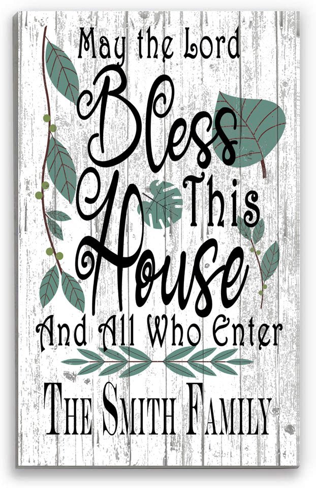 Home Blessing Sign Personalized Family Name Farmhouse Decor Wall Art