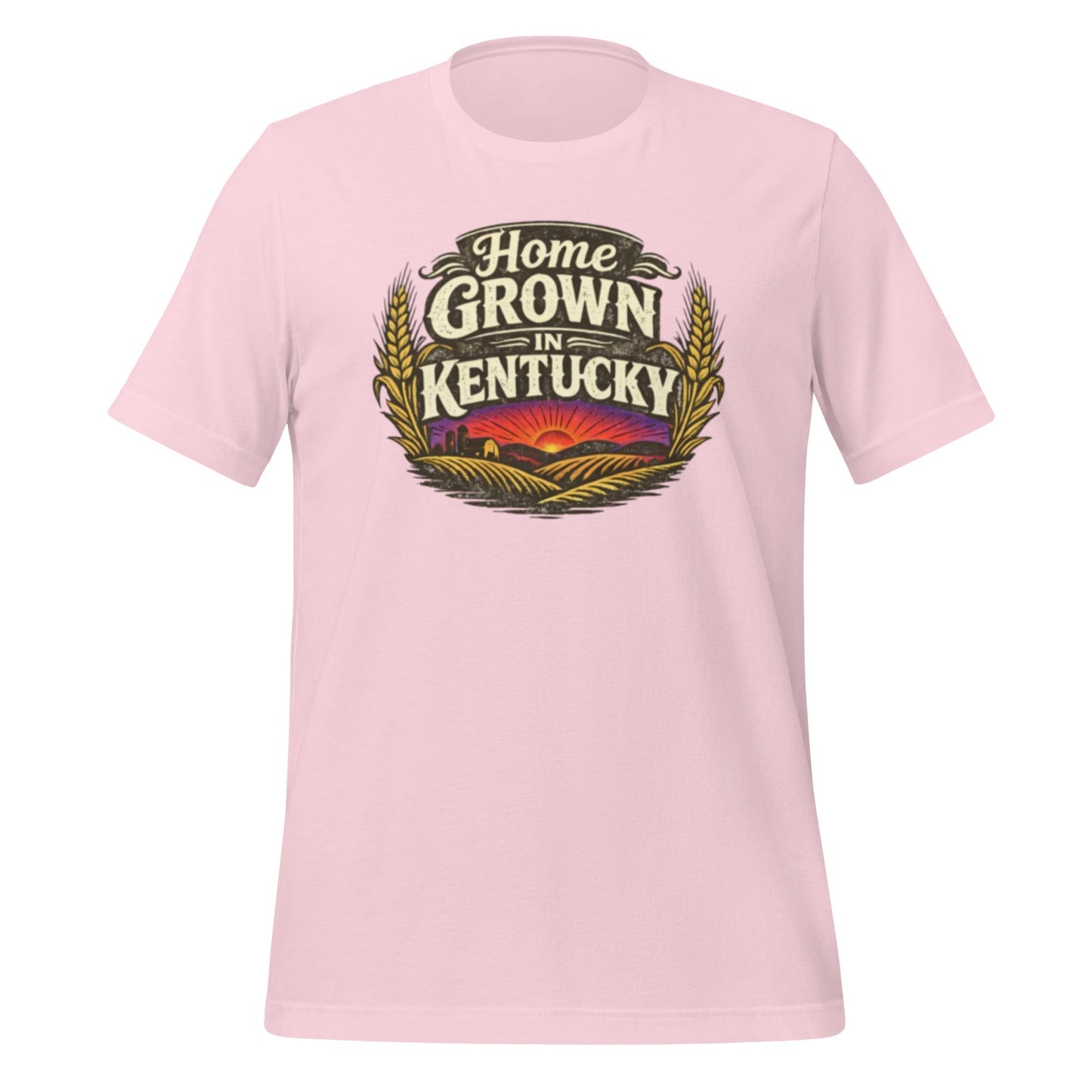 Home Grown in Kentucky T-Shirt | Vintage Wheat & Hills Design | Classic Cotton