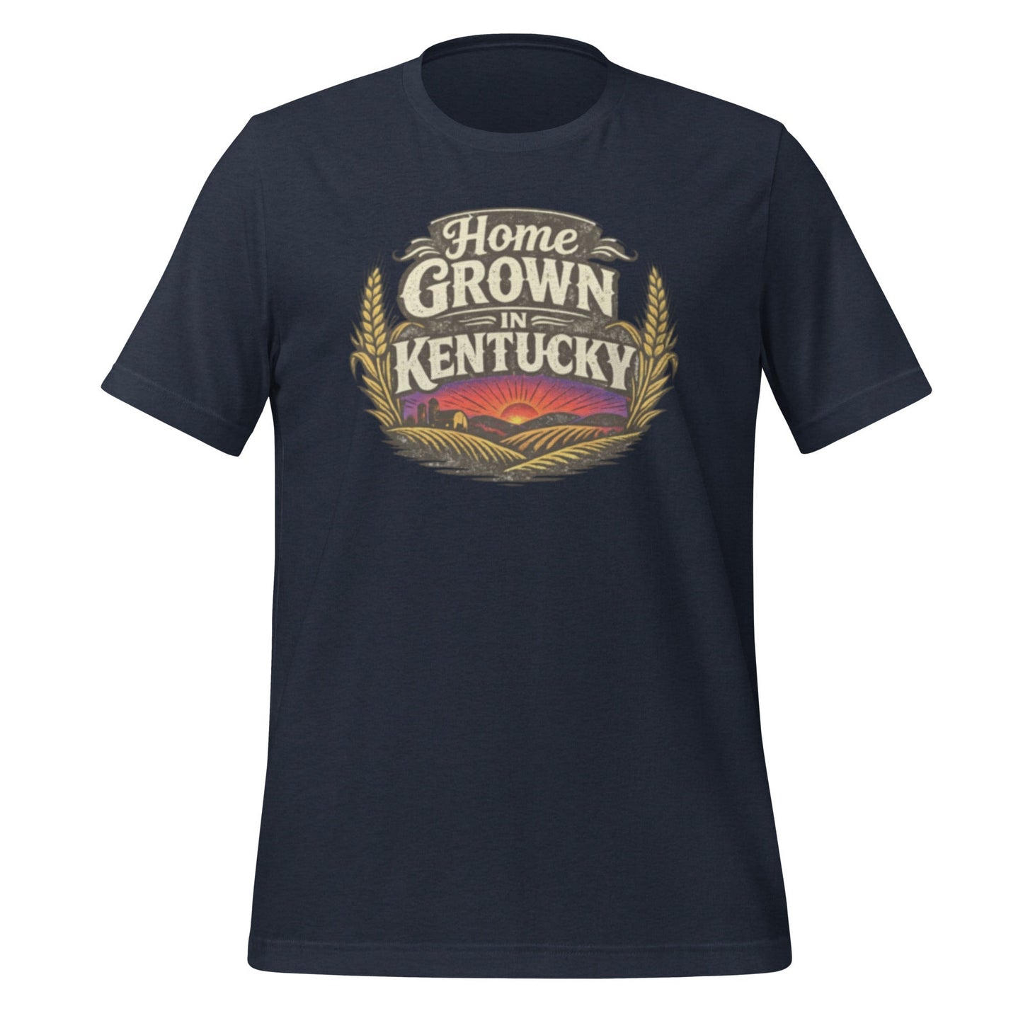 Home Grown in Kentucky T-Shirt | Vintage Wheat & Hills Design | Classic Cotton