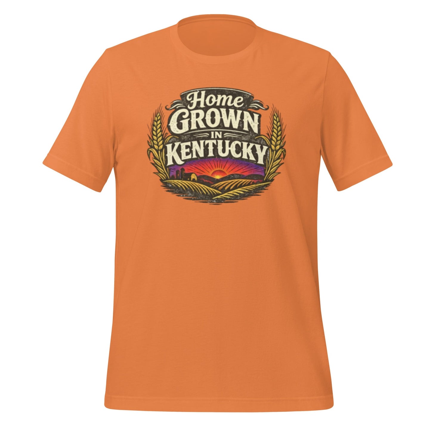 Home Grown in Kentucky T-Shirt | Vintage Wheat & Hills Design | Classic Cotton