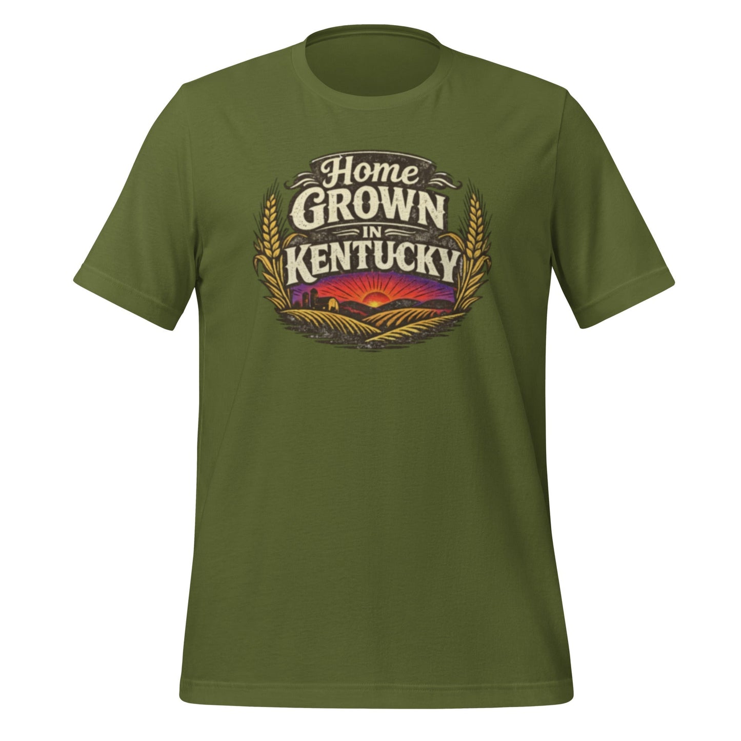 Home Grown in Kentucky T-Shirt | Vintage Wheat & Hills Design | Classic Cotton