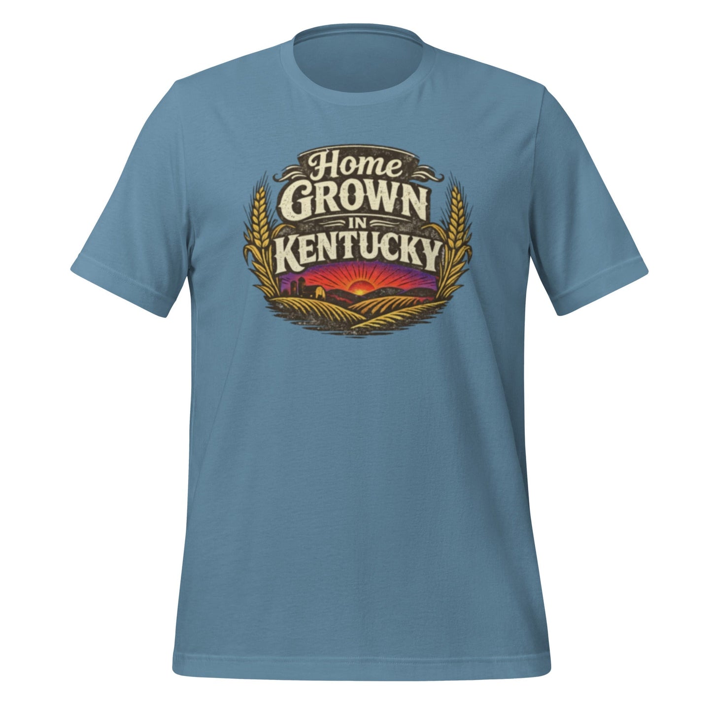 Home Grown in Kentucky T-Shirt | Vintage Wheat & Hills Design | Classic Cotton