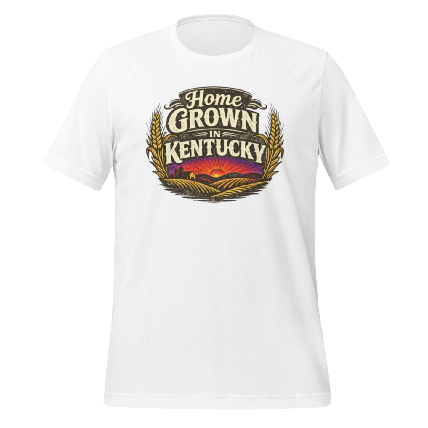 Home Grown in Kentucky T-Shirt | Vintage Wheat & Hills Design | Classic Cotton