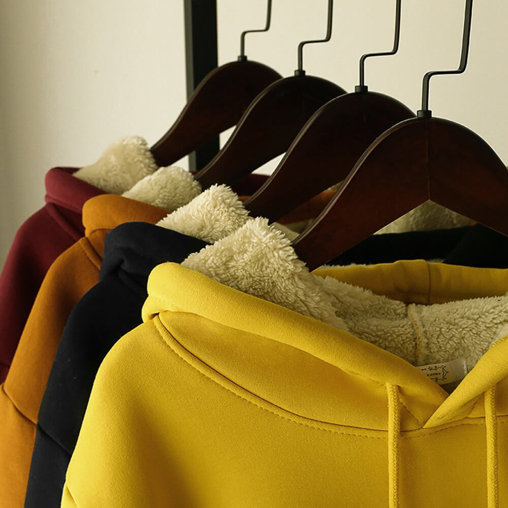Solid Color Multicolor Warm Fleece Sherpa Lined Hoodie