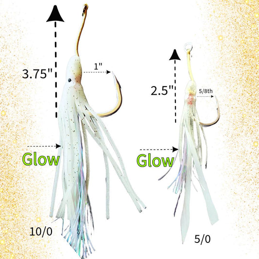 Submission Squid Assist Hooks: 10/0 and 5/0 Glow-in-the-Dark Slow Pitch Jigging Hooks