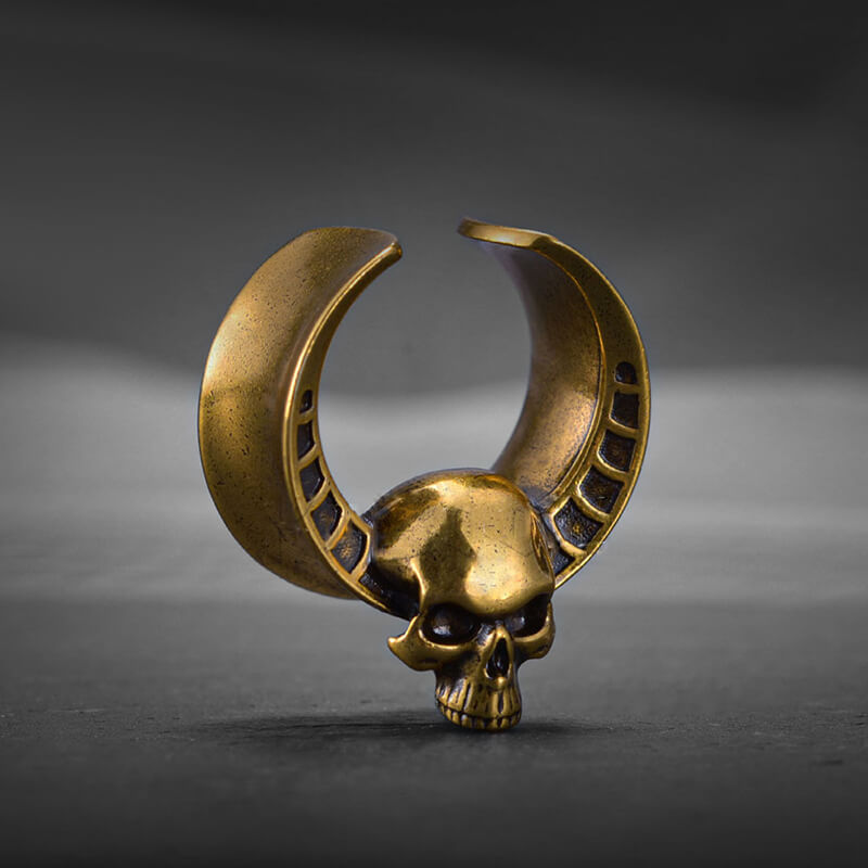 Horned Skull Brass Tunnel Ear Gauges