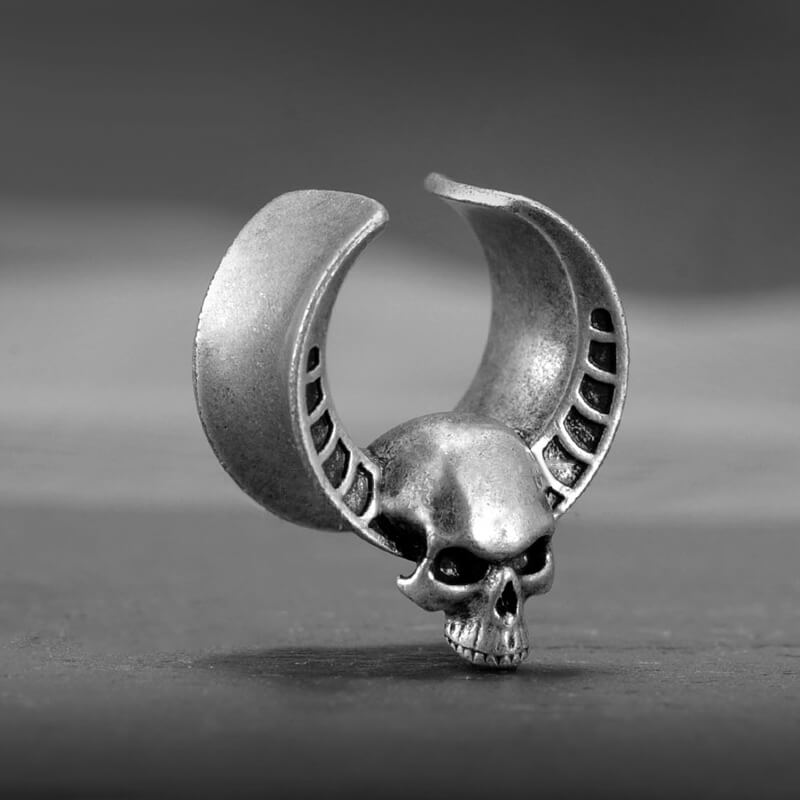 Horned Skull Brass Tunnel Ear Gauges